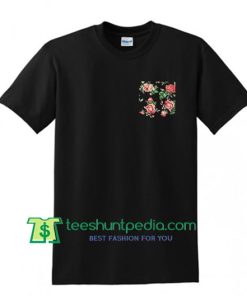 Red & Black Vintage Rose Floral Pocket T Shirt, Mens Womens Cute Pocket Shirt Maker Cheap