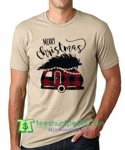 Merry Christmas Plaid Car T Shirt gift tees adult unisex custom clothing Size S-3XL